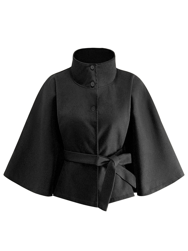 1970s Solid Turtlenecck Belted Cloak Jacket