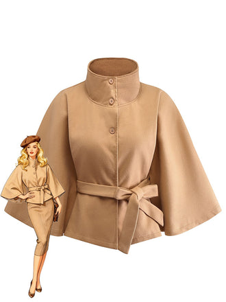 1970s Solid Turtlenecck Belted Cloak Jacket