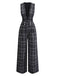 Black 1940s Cotton Plaid Deep V-Neck Overall Jumpsuit