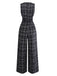 Black 1940s Cotton Plaid Deep V-Neck Overall Jumpsuit