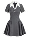 [Pre-Sale] Gray 1960s College Style Shirt Collar Swing Dress