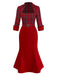 [Pre-Sale] Red 1930s Lapel Trapeze Neckline Plaid Mermaid Dress