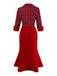 [Pre-Sale] Red 1930s Lapel Trapeze Neckline Plaid Mermaid Dress