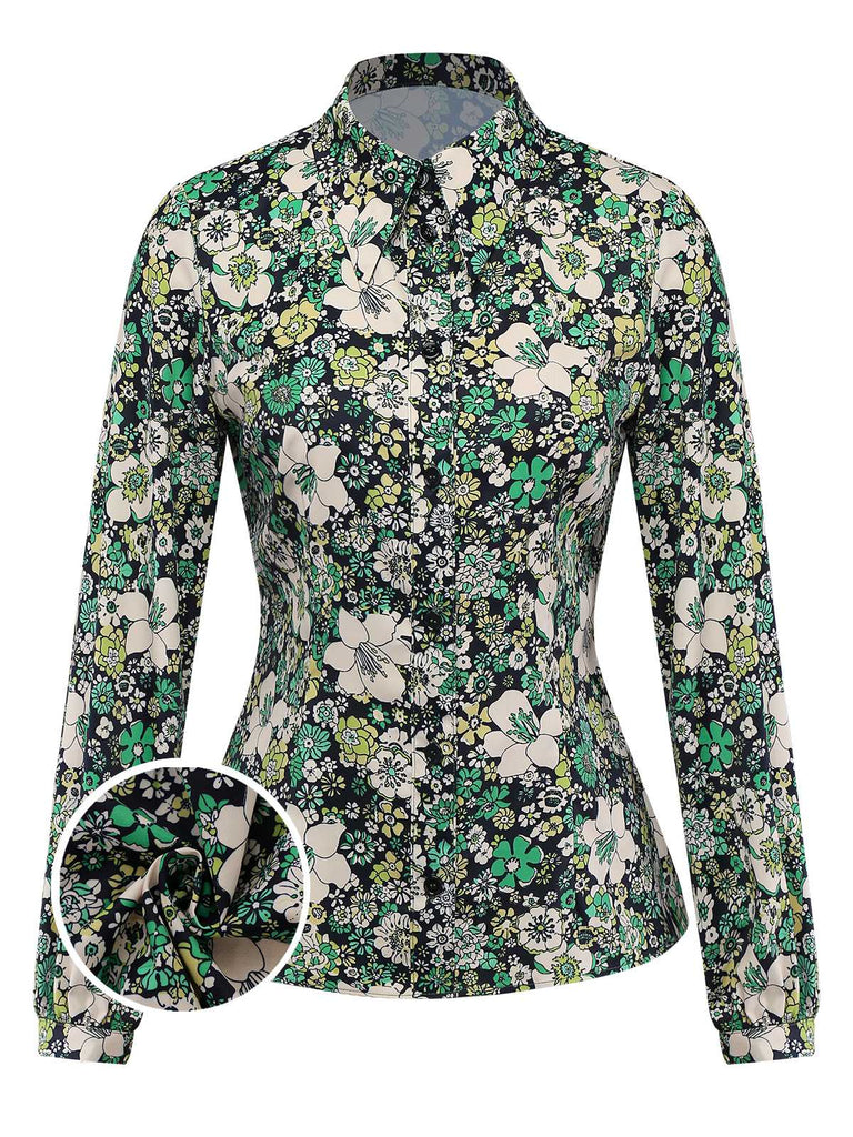 [Pre-Sale] Green 1960s Psychedelic Floral Blouse