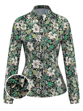 [Pre-Sale] Green 1960s Psychedelic Floral Blouse