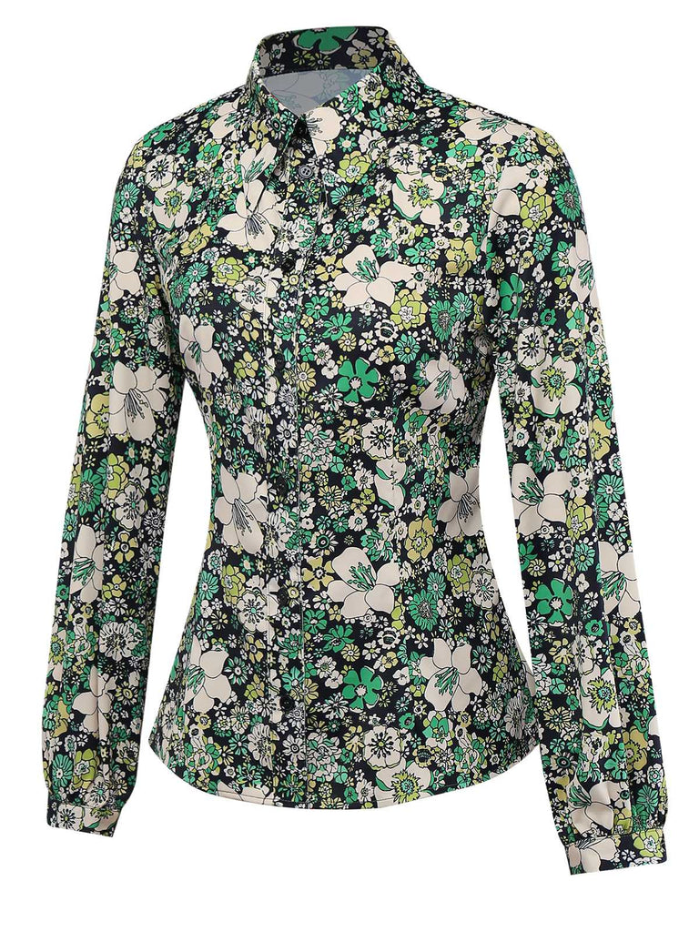 [Pre-Sale] Green 1960s Psychedelic Floral Blouse