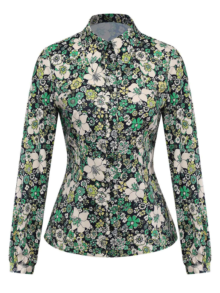 [Pre-Sale] Green 1960s Psychedelic Floral Blouse