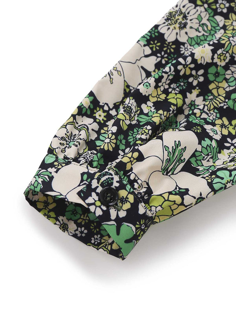 [Pre-Sale] 2PCS Green 1960s Psychedelic Floral Blouse & Scalloped Skirt