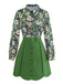 [Pre-Sale] 2PCS Green 1960s Psychedelic Floral Blouse & Scalloped Skirt