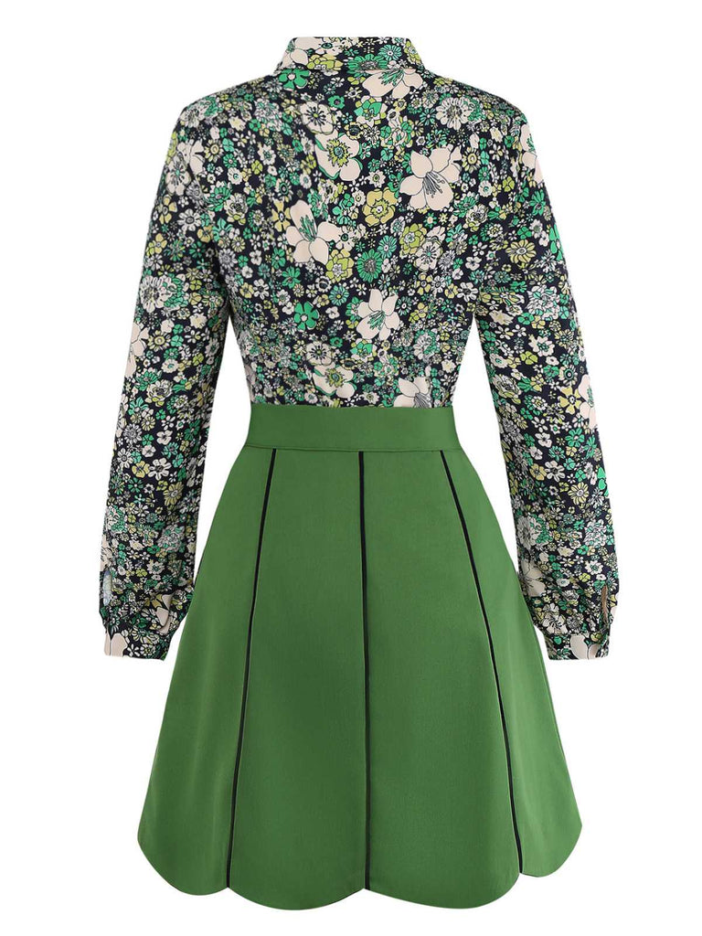 [Pre-Sale] 2PCS Green 1960s Psychedelic Floral Blouse & Scalloped Skirt