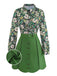 [Pre-Sale] 2PCS Green 1960s Psychedelic Floral Blouse & Scalloped Skirt