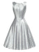 [Pre-Sale] Silver 1950s Solid Glitter Sleeveless Round Neck Dress