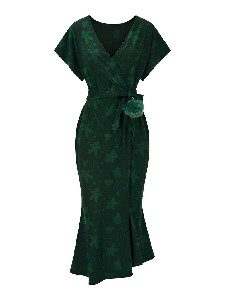 [Pre-Sale] Green 1930s Gingerbread Man Pom Pom Mermaid Dress
