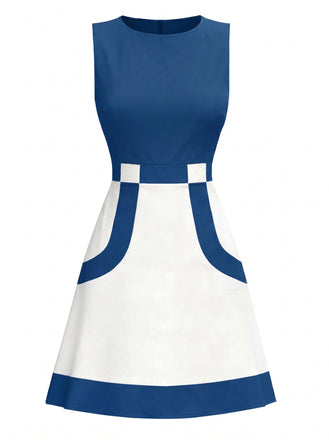[Pre-Sale] Blue & White 1960s Colorblock Sleeveless Mod Dress
