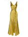 [Pre-Sale] Gold 1970s Satin Pearl Waist Ruffled Slit Dress