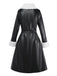 [Pre-Sale] Black 1940s Faux Leather Fur Trim Coat