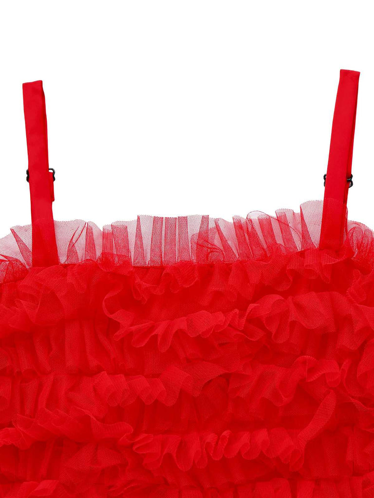 [Pre-Sale] 1980s Slip Christmas Tulle Ribbon Bow Ruffle Dress