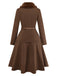 [Pre-Sale] 2PCS Brown 1940s Double Faux Fur Collar Jacket & A-Line Skirt