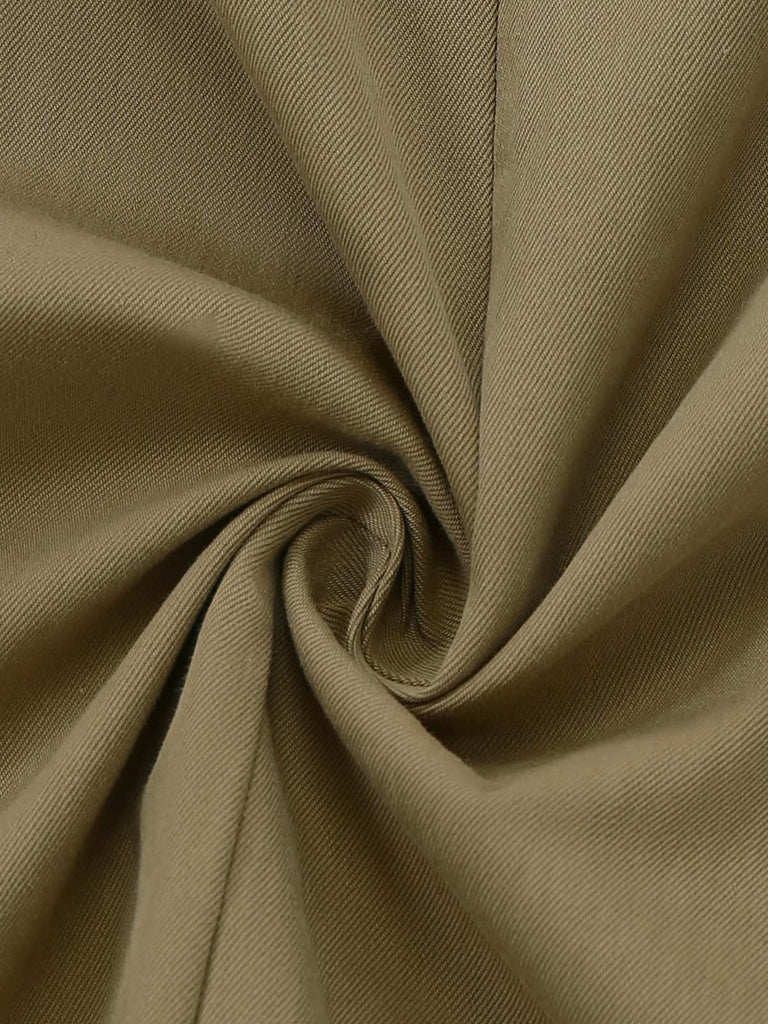 [Pre-Sale] Khaki 1940s Shirt Collar Plaid Belted Dress