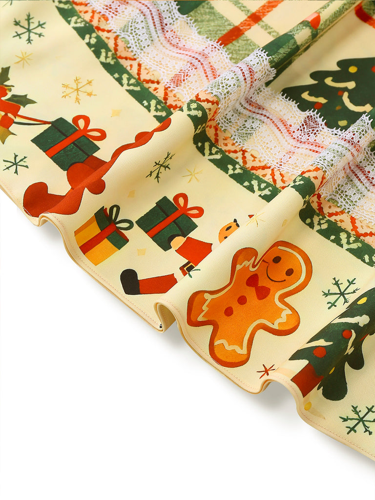 [Pre-Sale] Multicolor 1950s Christmas Tartan Sweetheart Lace Patchwork Dress