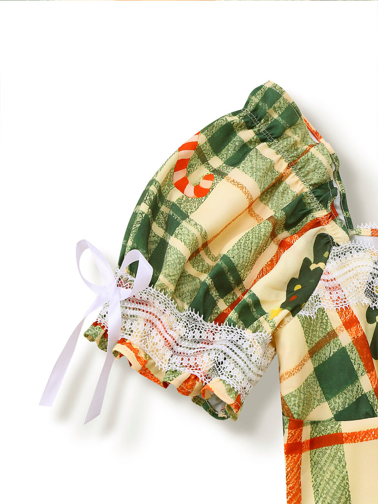 [Pre-Sale] Multicolor 1950s Christmas Tartan Sweetheart Lace Patchwork Dress