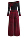 [Pre-Sale] Red 1940s Off-Shoulder Bow Plaid Patchwork Jumpsuit