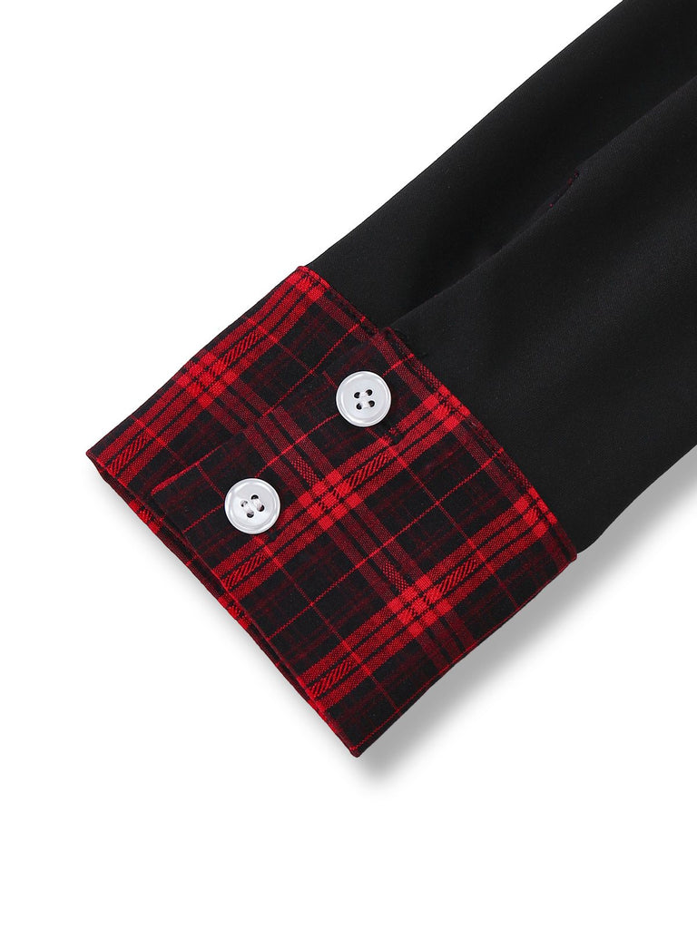 [Pre-Sale] Red 1940s Off-Shoulder Bow Plaid Patchwork Jumpsuit