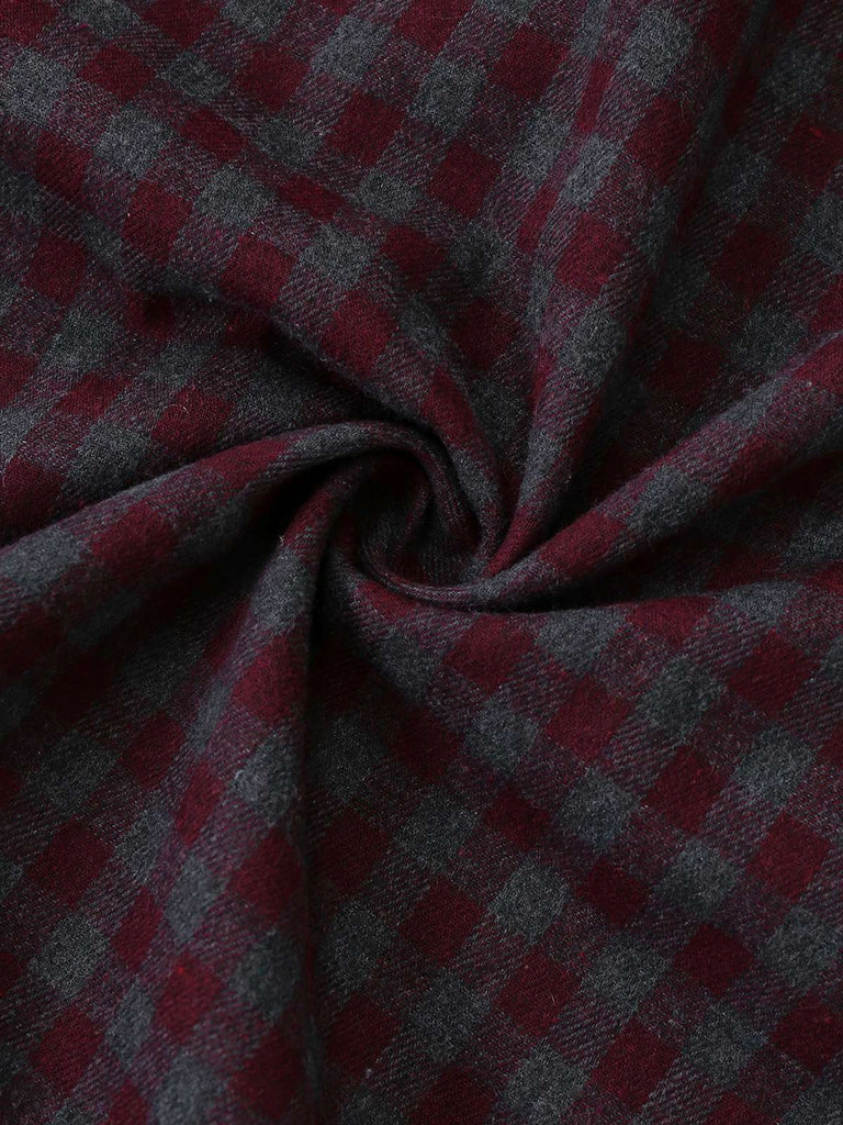 [Pre-Sale] Gray 1940s Cotton Plaid Bow Ruffled Lapel Dress