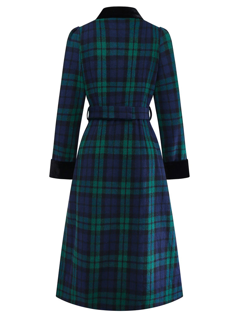 [Pre-Sale] Blue & Green 1940s Plaid Notched Collar Coat