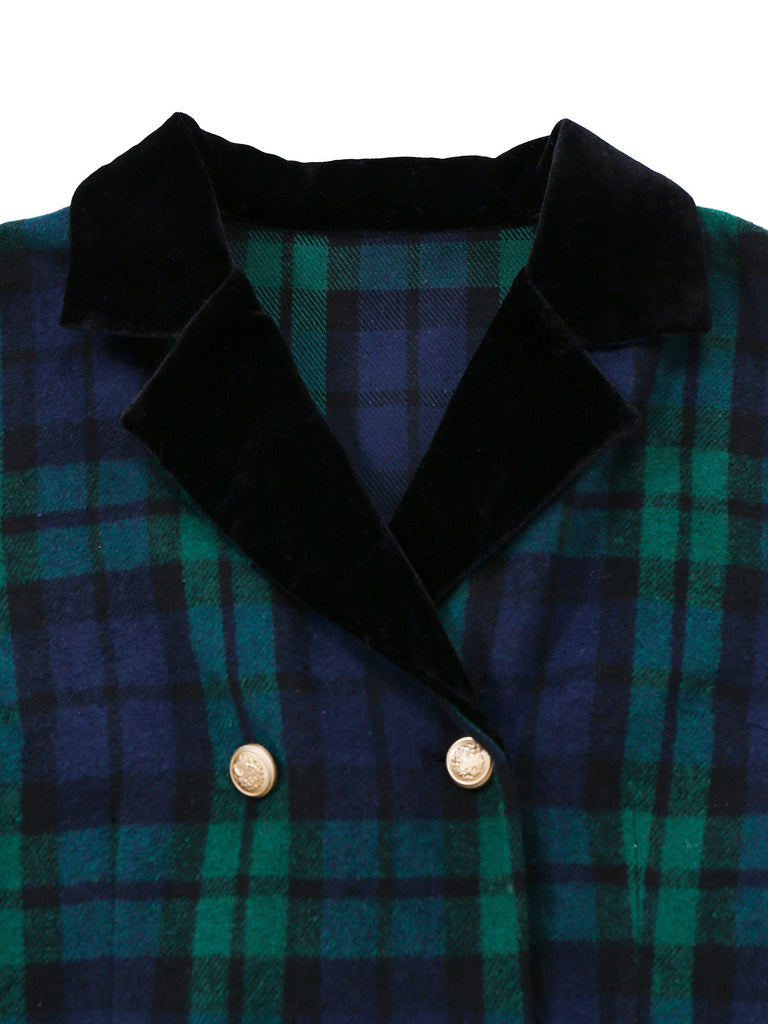 [Pre-Sale] Blue & Green 1940s Plaid Notched Collar Coat