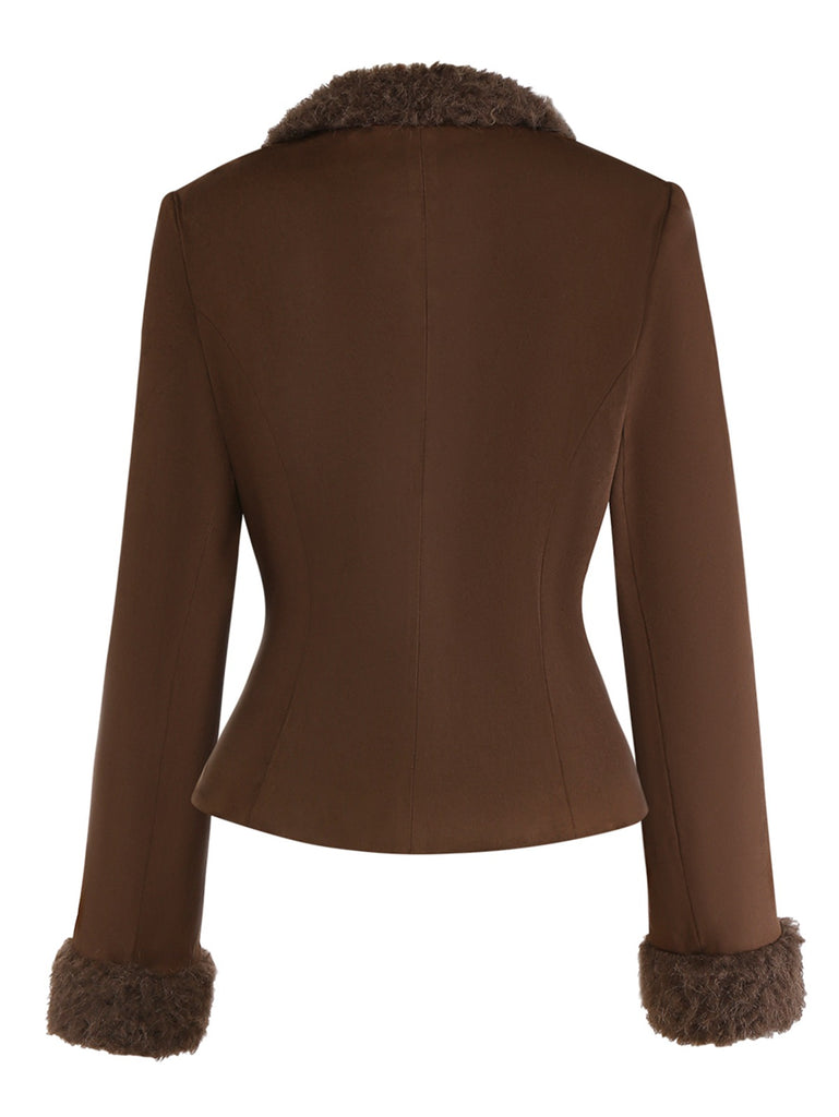 [Pre-Sale] 2PCS Dark Brown 1960s Faux Suede Fur Jacket & Skirt