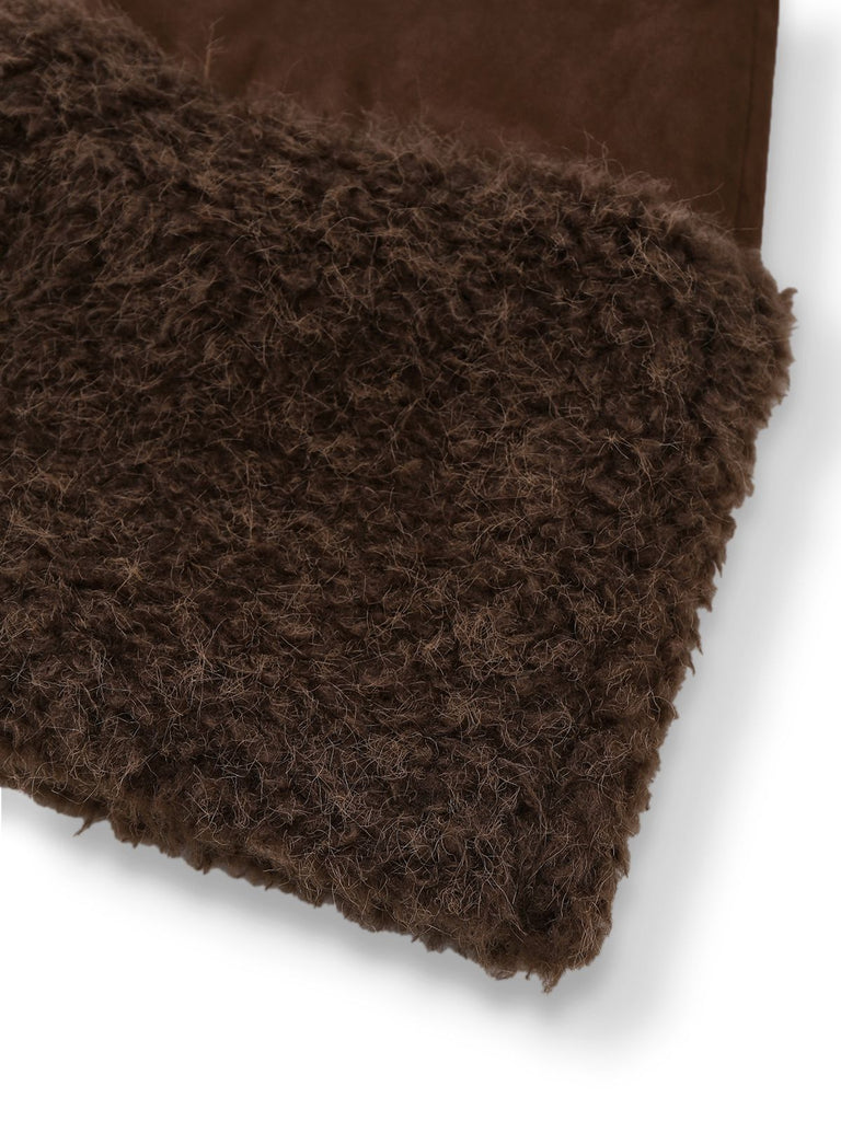 [Pre-Sale] 2PCS Dark Brown 1960s Faux Suede Fur Jacket & Skirt