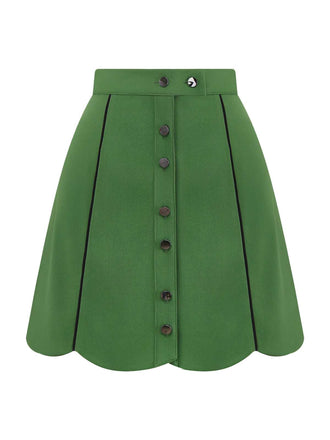 [Pre-Sale] Green 1960s Scalloped Hem Solid Skirt