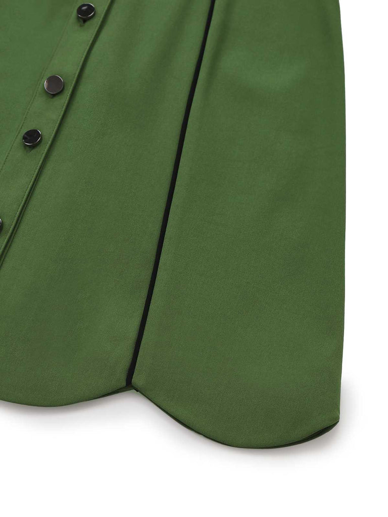 [Pre-Sale] Green 1960s Scalloped Hem Solid Skirt