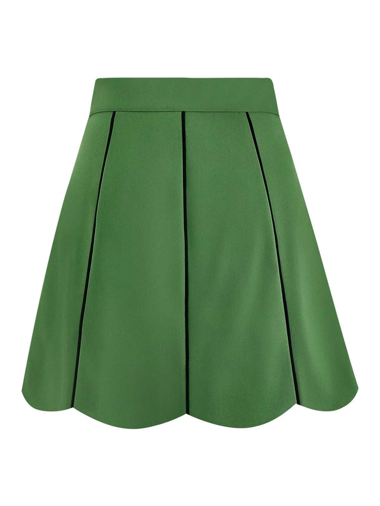 [Pre-Sale] Green 1960s Scalloped Hem Solid Skirt