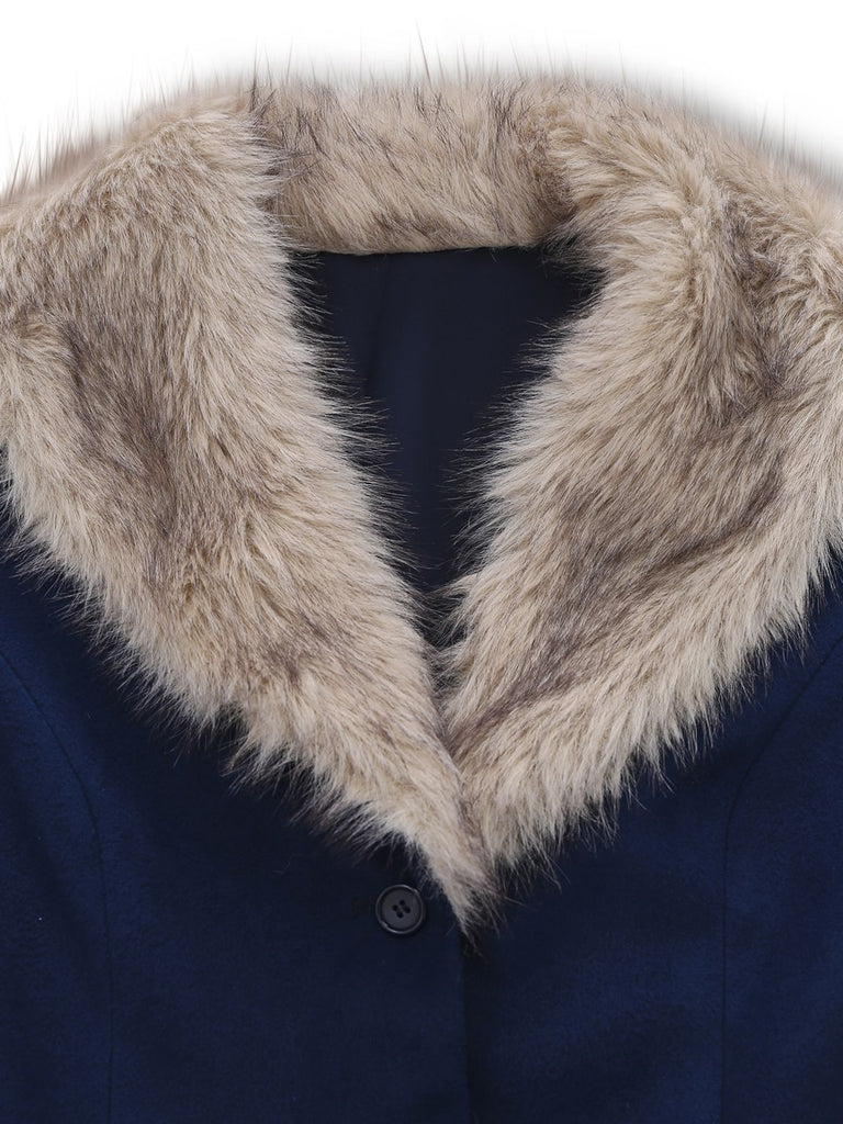 [Pre-Sale] Blue 1960s Faux Fur-Lined Belted Coat