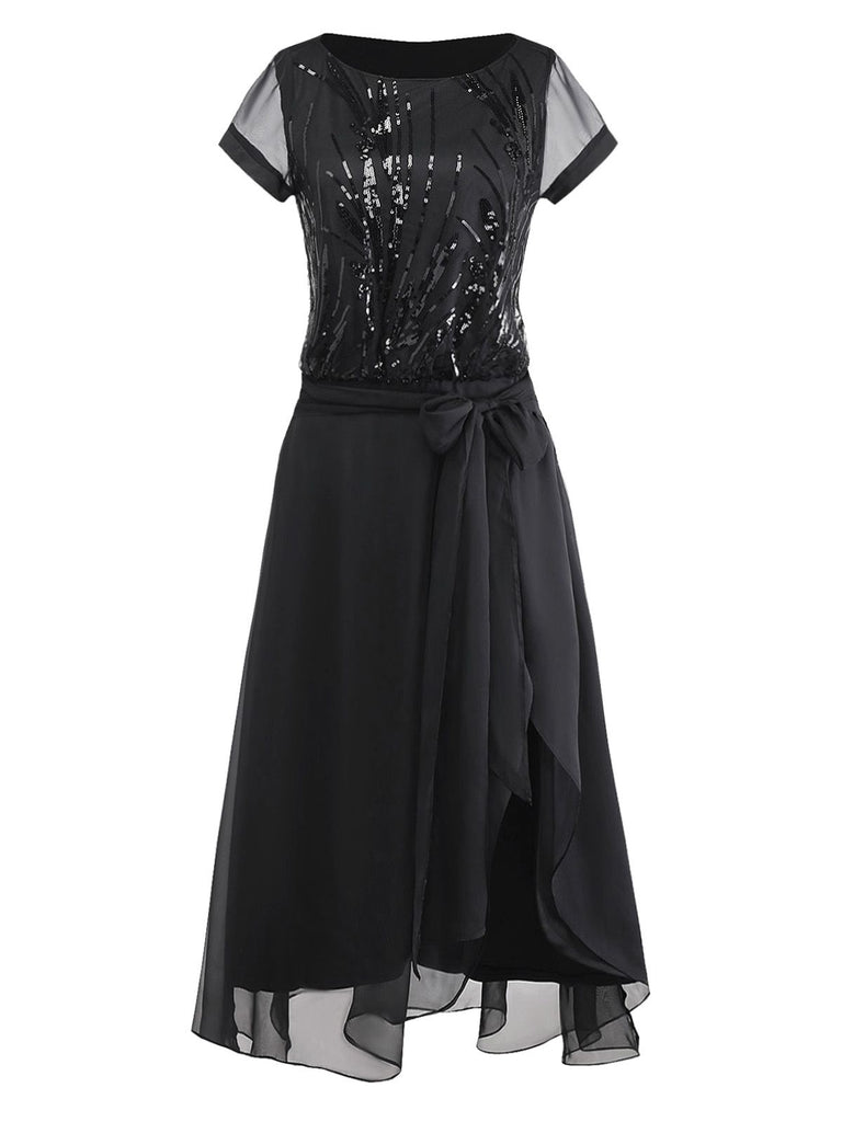 [Pre-Sale] Black 1920s Beaded Sequin Irregular Hem Dress