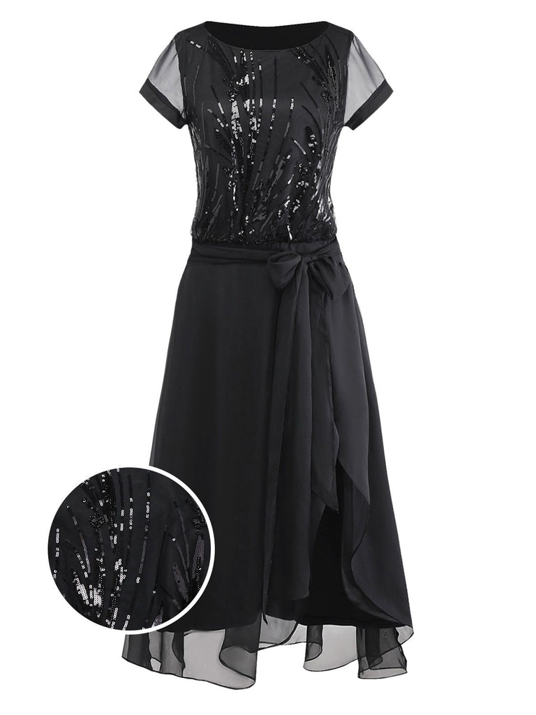 [Pre-Sale] Black 1920s Beaded Sequin Irregular Hem Dress