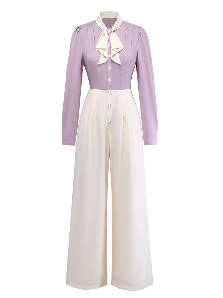 [Pre-Sale] Lavender 1930s Puff Sleeve Bow Tie Neck Jumpsuit
