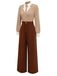 [Pre-Sale] Khaki 1940s Colorblock Ruffled Lapel Jumpsuit
