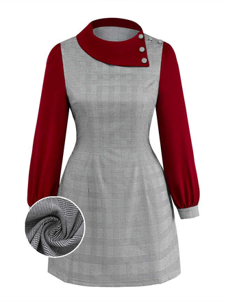 [Pre-Sale] [Plus Size] Gray 1960s Glen Plaid Irregular Collar Dress