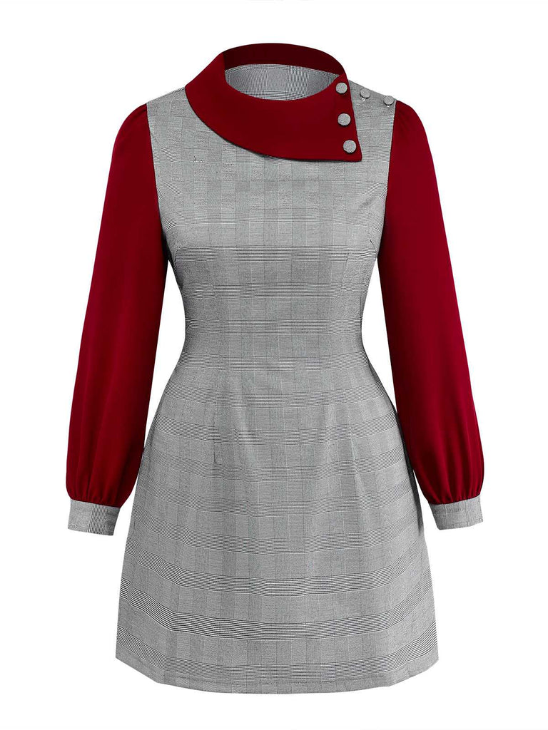 [Pre-Sale] [Plus Size] Gray 1960s Glen Plaid Irregular Collar Dress