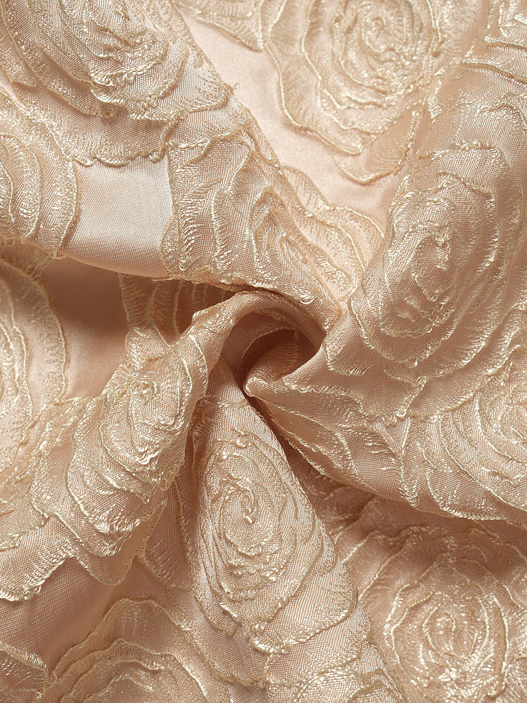 Champagne 1930s Rose Jacquard V-Neck Bow Dress