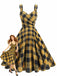 1950s Slip V-Neck Plaid Swing Dress