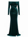 1930s Velvet Off-Shoulder Ruched Side-Slit Dress