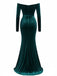 1930s Velvet Off-Shoulder Ruched Side-Slit Dress