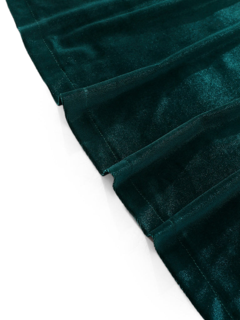 1930s Velvet Off-Shoulder Ruched Side-Slit Dress