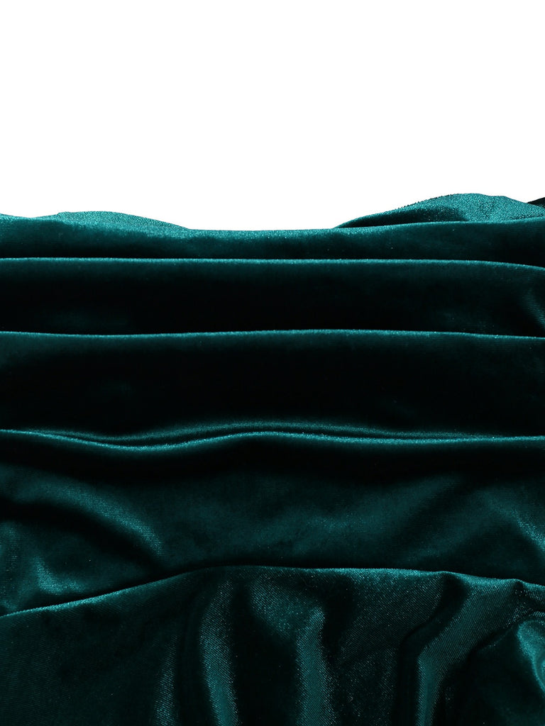 1930s Velvet Off-Shoulder Ruched Side-Slit Dress