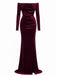 1930s Velvet Off-Shoulder Ruched Side-Slit Dress