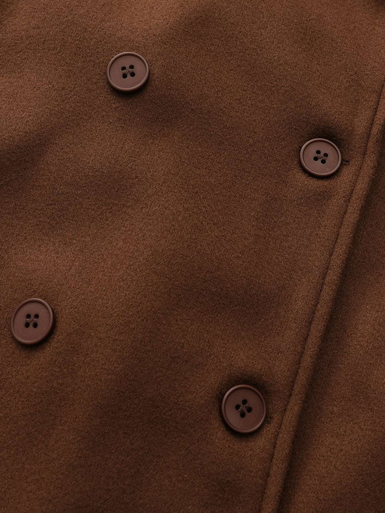 Brown 1930s Notched Collar Faux-Wool Long Coat